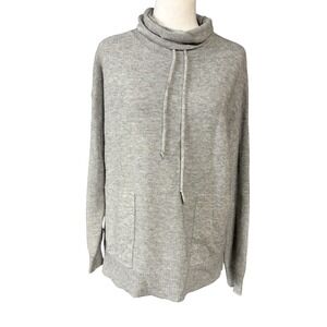 Foil Sweater Women's Small Gray Merino Wool Blend Cowl Neck Tunic Pockets Rib Kn
